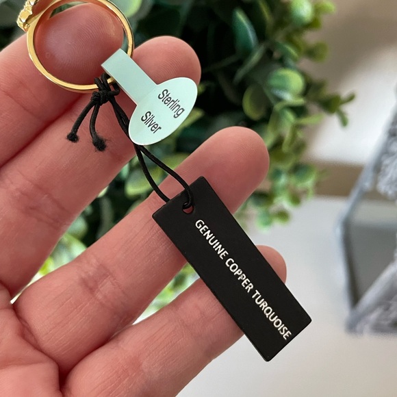 Brand New Gemolio Gold Over Sterling Silver Blue Copper Turquoise Clover 7 Ring - Picture 5 of 7